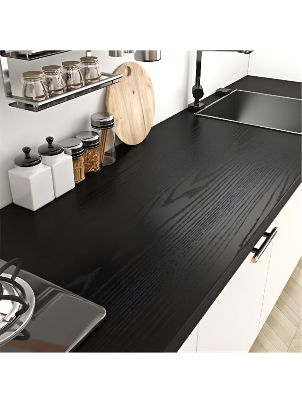Black Wood Contact Paper Kitchen Cabinet Vinyl Wrap Waterproof